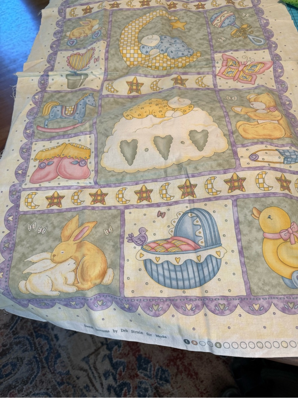 Sweet Dreams Nursery Fabric Panel - Yellow, Purple, Cream Color Unfinished - Picture 4 of 4